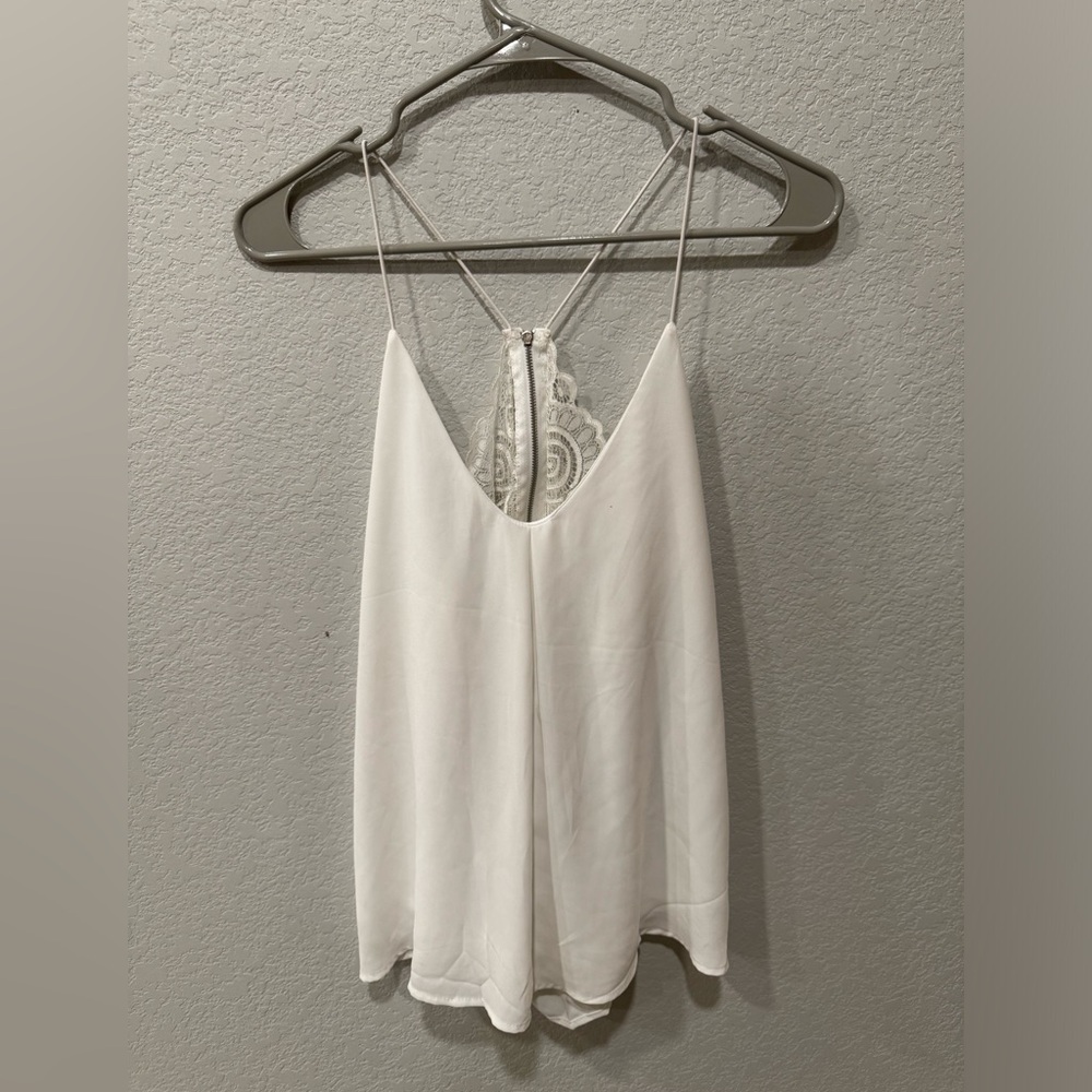 NWOT flowy lace back white top